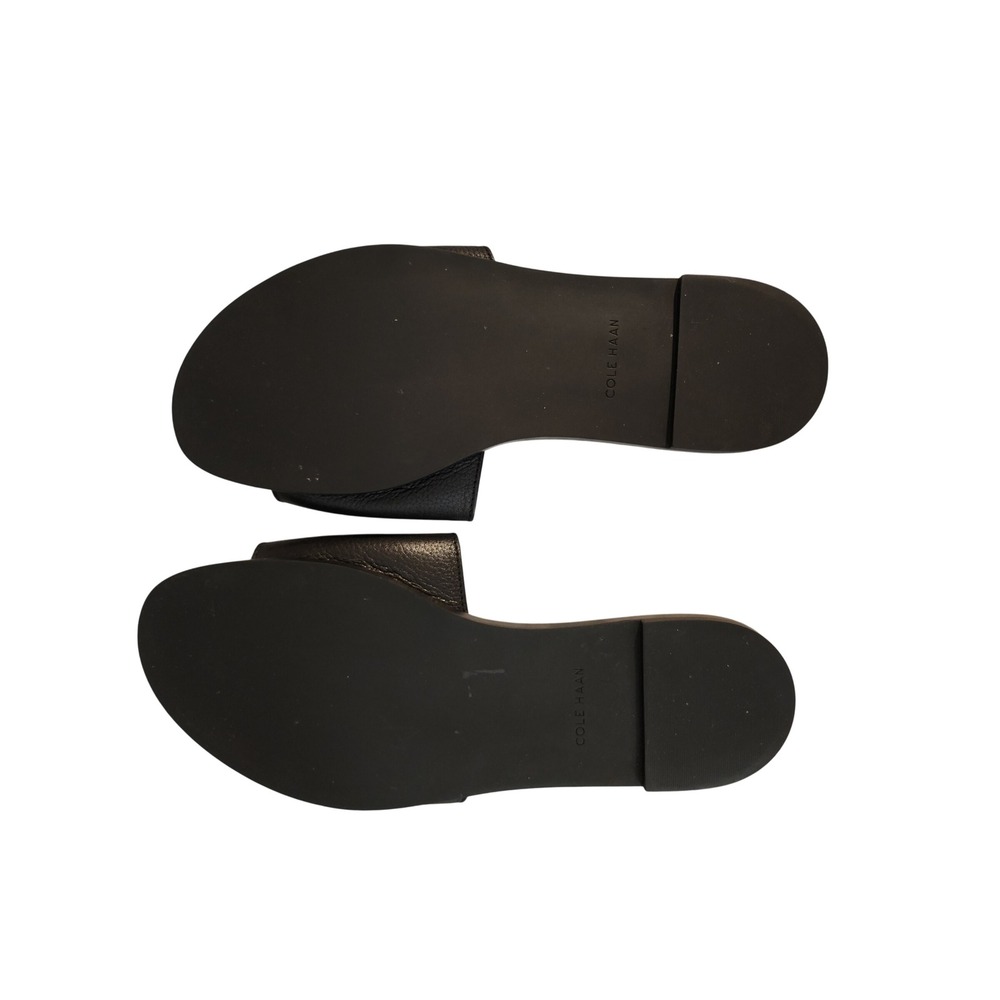 Cole Haan Flynn Logo Black Pebbled Leather Cutout Logo Slide Sandals Womens 8.5 - Picture 2 of 3